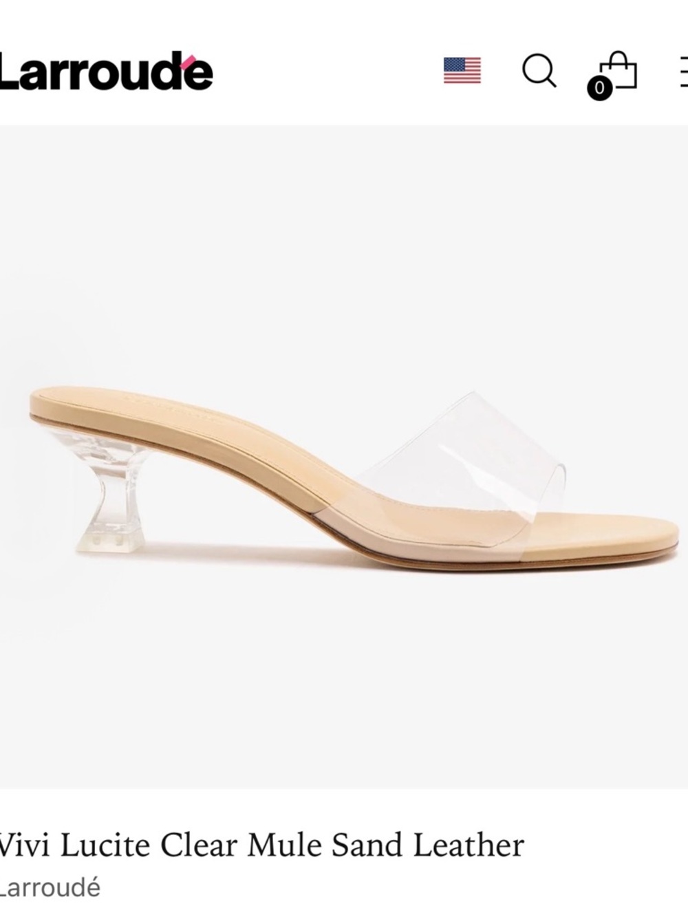 Larroude Vivi Sand Leather Clear Strap Mule NEW